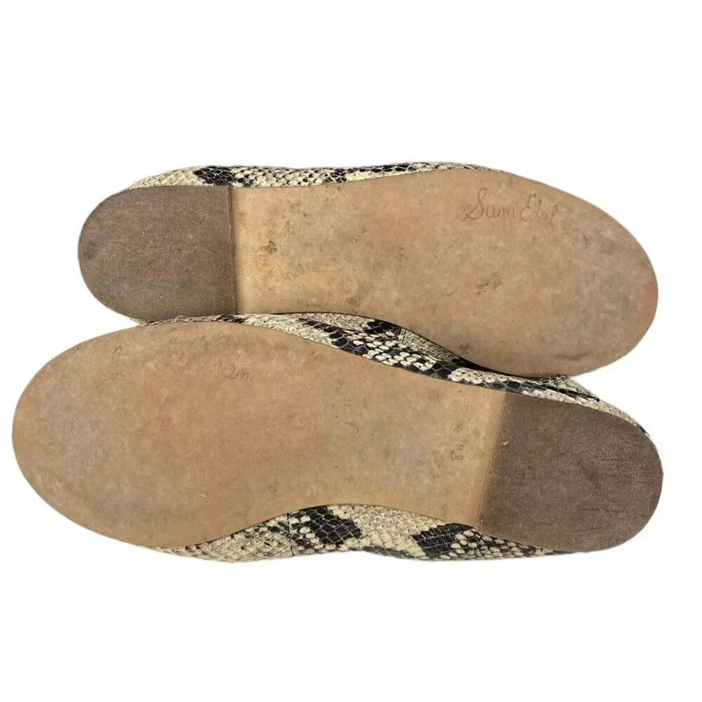 SAM EDELMAN Women Flats‎ Size 8.5 Cream Felicia Black Snake Print Slip On Ballet
